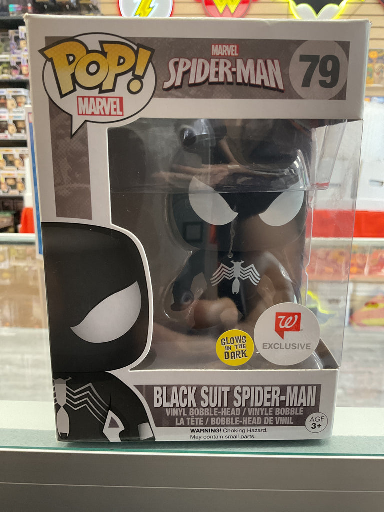 Funko POP! Marvel Black Suit Spiderman GITD Walgreens Exclusive Vinyl Bobblehead #79