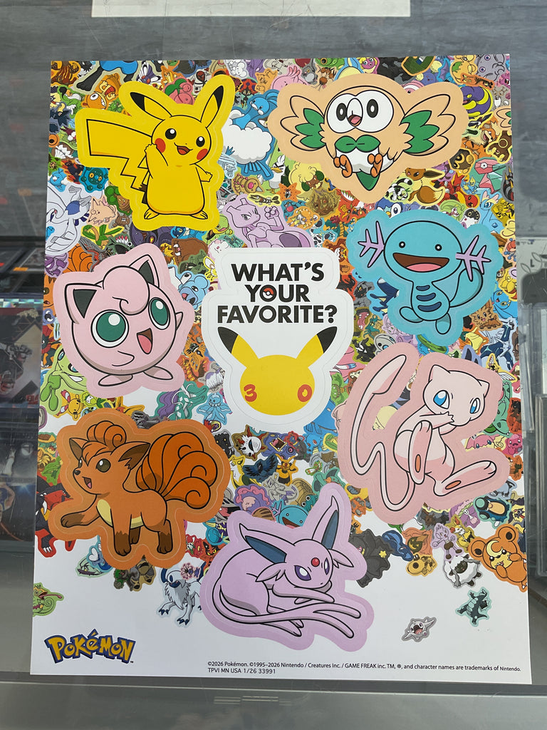 Pokemon 30th Promo “Whats Your Favorite?” Pokemon Sticker Sheet