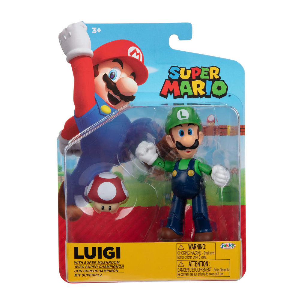 SUPER MARIO 4-Inch Acation Figures Luigi with Red Mushroom